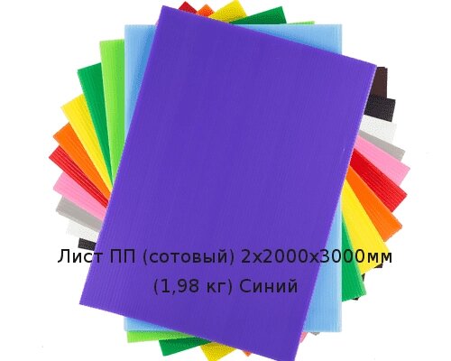 Лист ПП (сотовый) 2х2000х3000мм (1,98 кг) Синий от компании ТОО "Nekei" - фото 1