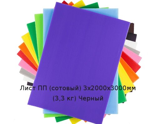 Лист ПП (сотовый) 3х2000х3000мм (3,3 кг) Черный от компании ТОО "Nekei" - фото 1