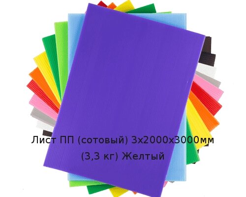 Лист ПП (сотовый) 3х2000х3000мм (3,3 кг) Желтый от компании ТОО "Nekei" - фото 1