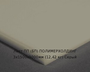 Лист ПП (БП) 3х1500х3000мм (12,42 кг) Серый