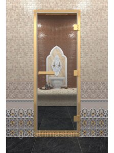 Дверь для хамам "в золотом профиле" 2000, бронза матовая, 800