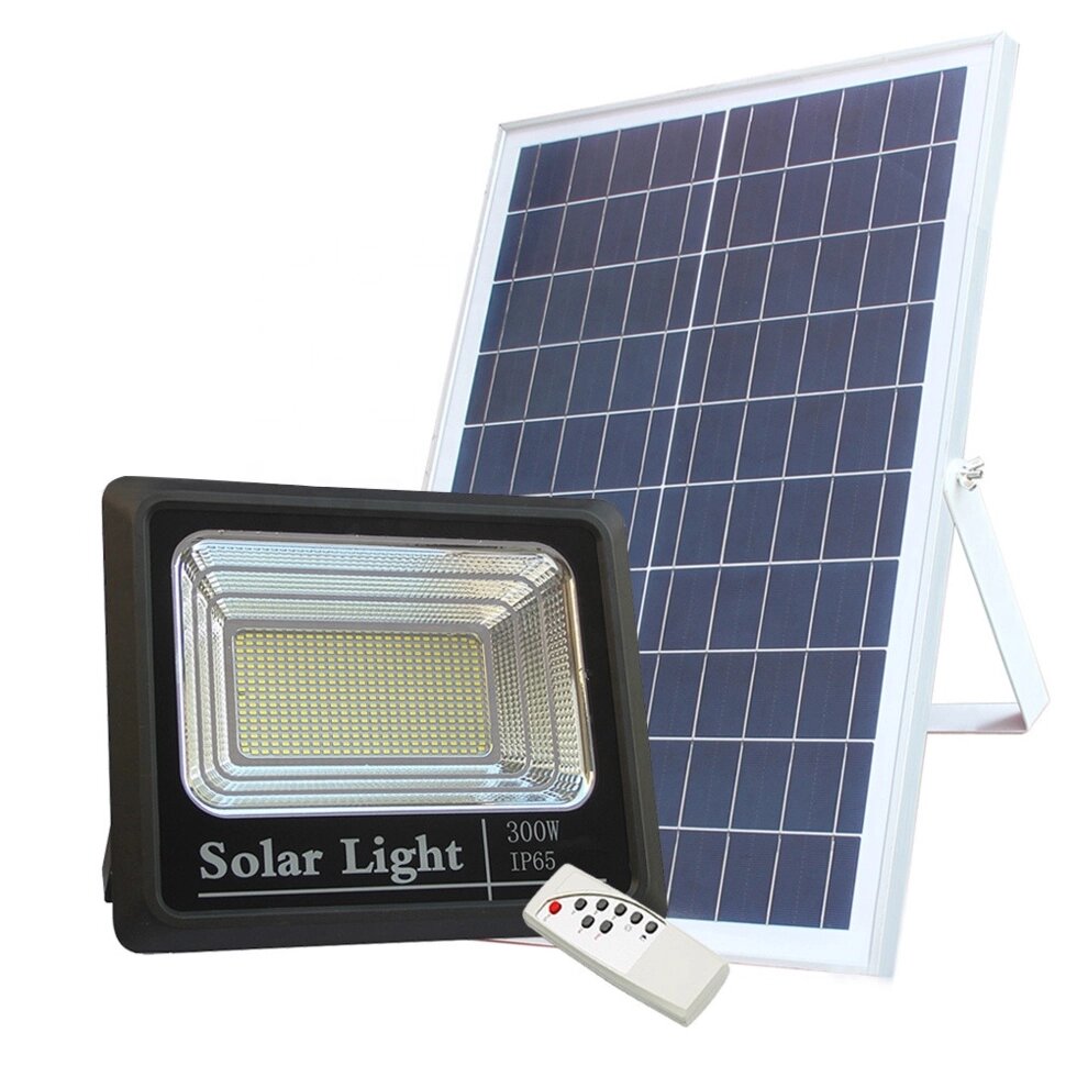 Прожектор на солнечной батарее 300 ватт LED для наружного и внутреннего освещения от компании Белая птица - фото 1