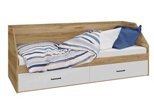 Лайт Кровать 800/2 ящ., Дуб золотой Крафт/Белый, Горизонт