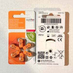 Батарейки для слуховых аппаратов AUDIFON ZA13 воздушно-цинковые