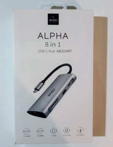 Переходник - хаб WIWU 8 in1 USB-C hub A831HRT TYPE-C в USB 3.0, TYPE C, HDMI, cardreader 11 в1