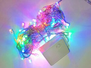 Гирлянда светодиодная c регулятором мерцающая 100 LED,8 метров, прозрачн провод, мультицветная