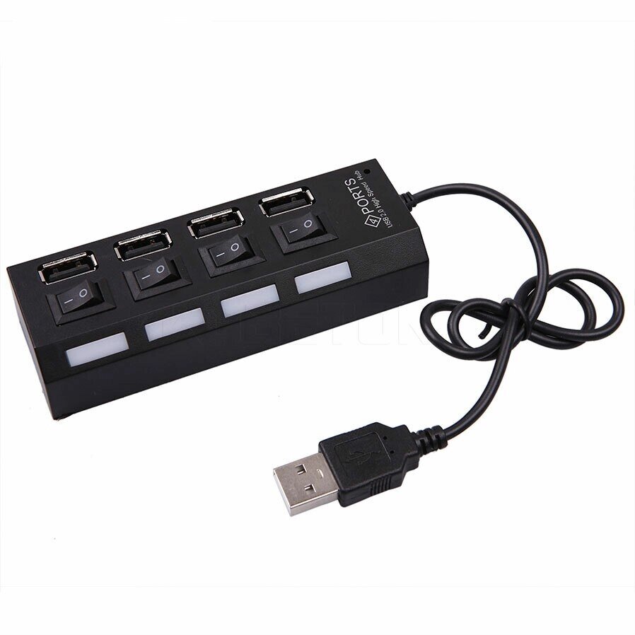 HUB Хаб 4 порта USB2.0t с кнопкой и индикатором 480mbps  0,5m - обзор