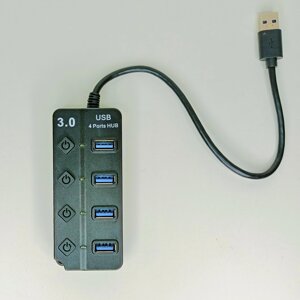 HUB Хаб 4 порта USB3.0 с выключателями, 500mbps, 0,3м, Super Speed мод. 303