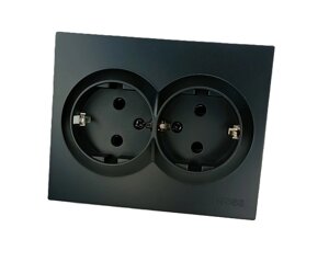 Розетка 2-м СП WESA 16А с заземл. IP20 чёрная. BZ-15