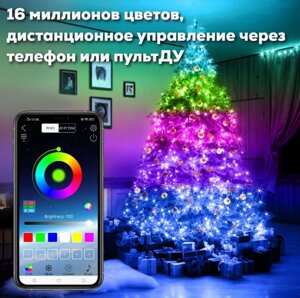 Гирлянда нить с управлением через телефон мерцающая на прозрачном проводе 10м, USB , RGB, 240 режимов