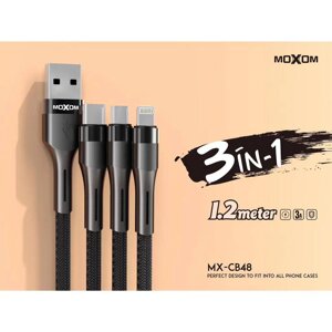 USB data cabel MOXOM MX-CB48 3 в1, 3,0а, 1,2м lightning, microusb, type-C