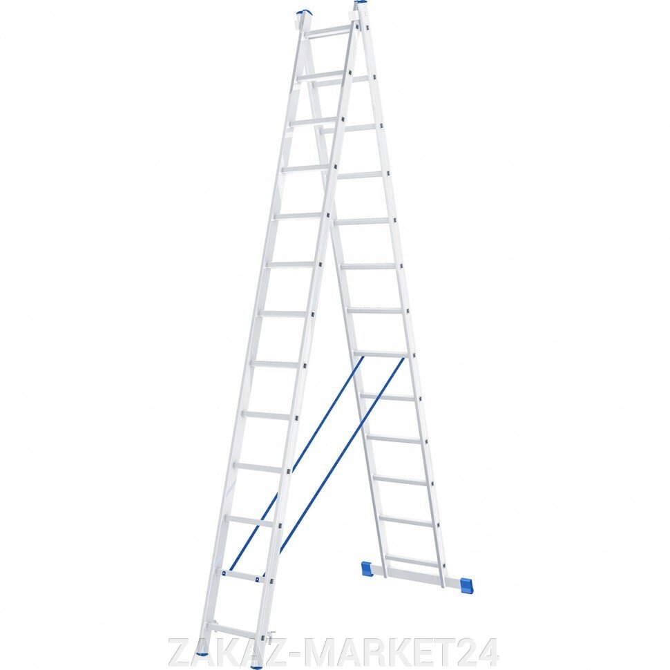 Лестница, 2 х 13 ступеней, алюминиевая, двухсекционная, Россия, Сибртех от компании «ZAKAZ-MARKET24 - фото 1
