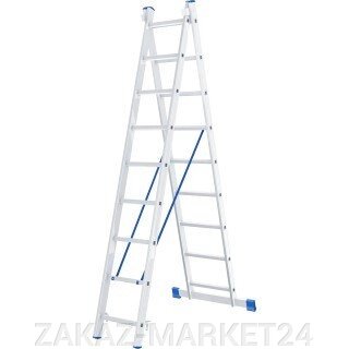 Лестница, 2 х 9 ступеней, алюминиевая, двухсекционная, Россия, Сибртех от компании «ZAKAZ-MARKET24 - фото 1