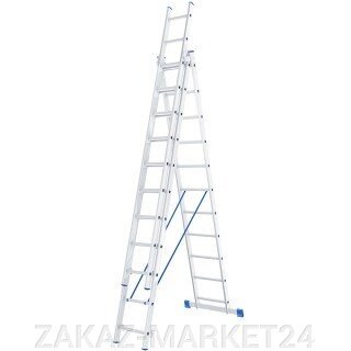 Лестница, 3 х 11 ступеней, алюминиевая, трехсекционная, Россия, Сибртех от компании «ZAKAZ-MARKET24 - фото 1