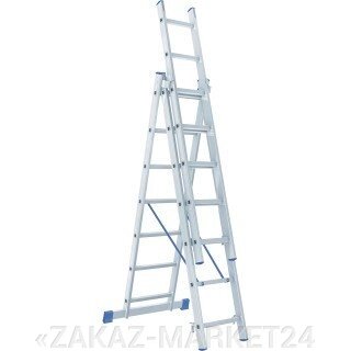 Лестница, 3 х 8 ступеней, алюминиевая, трехсекционная, Россия, Сибртех от компании «ZAKAZ-MARKET24 - фото 1