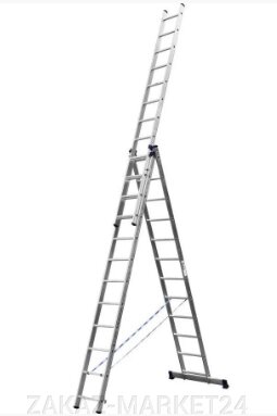 Лестница СИБИН универсальная, трехсекционная со стабилизатором, 12 ступеней (38833-12) от компании «ZAKAZ-MARKET24 - фото 1
