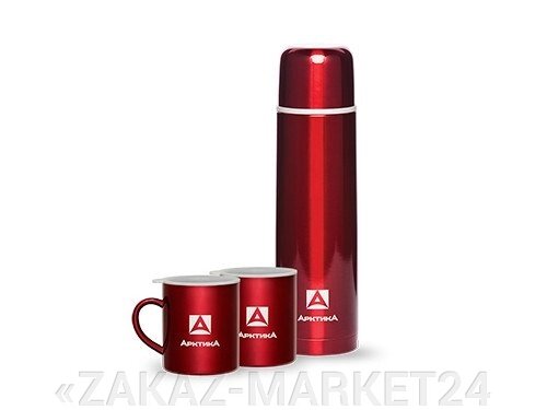 Набор АRСTIСA: термос вакуумный (1,0л) (26ч)(металл)+ две кружки невакумные (0,3л)-красный от компании «ZAKAZ-MARKET24 - фото 1