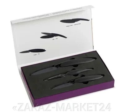 Набор Mastrad 2 ножа 7.6 и 10см, нож для чистки овощей с керамическими черными лезвиями F22167 от компании «ZAKAZ-MARKET24 - фото 1