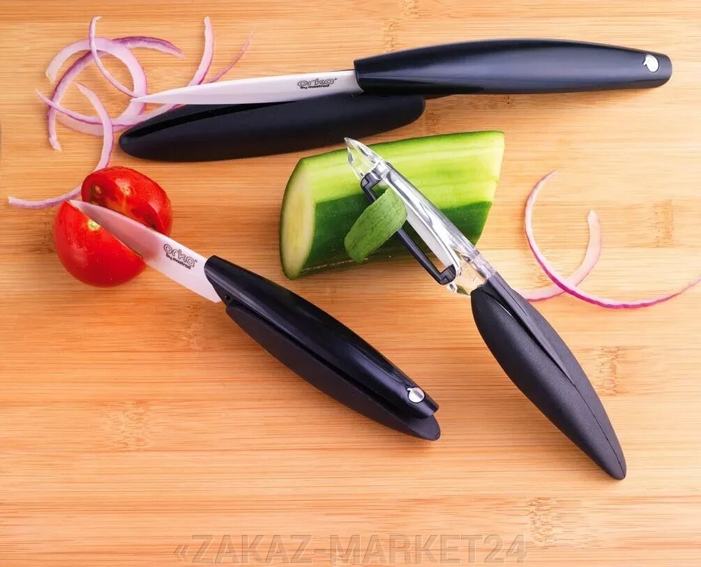 Набор Mastrad 2 ножа 7.6 и 10см, нож для чистки овощей с керамическими черными лезвиями F22167 от компании «ZAKAZ-MARKET24 - фото 1