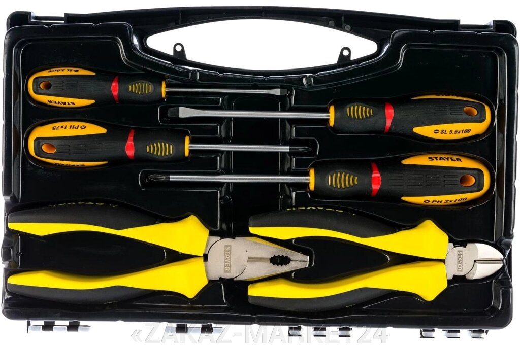 Набор слесарно-монтажного инструмента STAYER CHROMAX: 4 отвертки, плоскогубцы и бокорезы, 6 предметов от компании «ZAKAZ-MARKET24 - фото 1