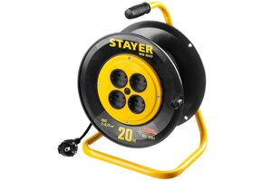 Удлинитель на катушке Stayer MS 207, 20 м, 1300 Вт, 4 гнезда, ПВС 2х0,75 мм2
