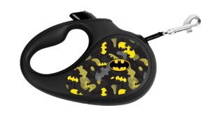 Поводок-рулетка WAUDOG с рисунком "Бэтмен Узор", размер S, до 15 кг, 5 м , черный