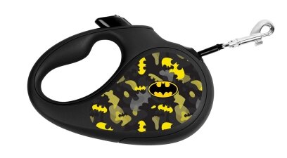 Поводок-рулетка WAUDOG с рисунком "Бэтмен Узор", размер XS, до 12 кг, 3 м, черный