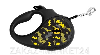 Поводок-рулетка WAUDOG с рисунком "Бэтмен Узор", размер XS, до 12 кг, 3 м, черный
