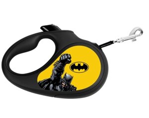 Поводок-рулетка WAUDOG с рисунком "Бэтмен Желтый", размер L, до 50 кг, 5 м, черный