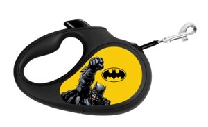 Поводок-рулетка WAUDOG с рисунком "Бэтмен Желтый", размер M, до 25 кг, 5 м, черный