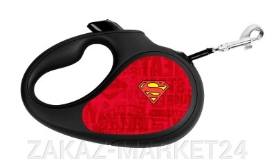 Поводок-рулетка WAUDOG с рисунком "Супермен Лого Красный", размер XS, до 12 кг, 3 м, черный