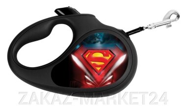 Поводок-рулетка WAUDOG с рисунком "Супермен Лого", размер L, до 50 кг, 5 м, черный