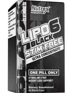 Жиросжигатель Lipo 6 Black Ultra Concentrated STIM FREE, 60 caps.
