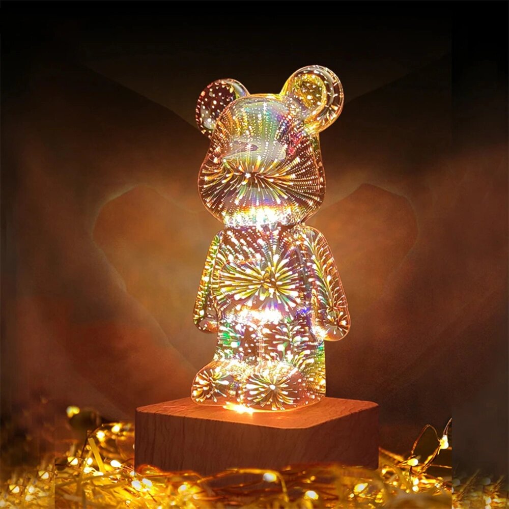 3D ночник для детей с 3D проекцией (Мишка Bearbrick) RGB WL-892R7 от компании Интернет магазин тв-азия - фото 1