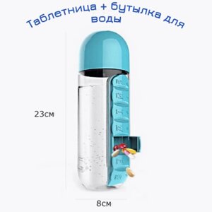 Бутылка для воды со встроенной таблетницей (Голубая)