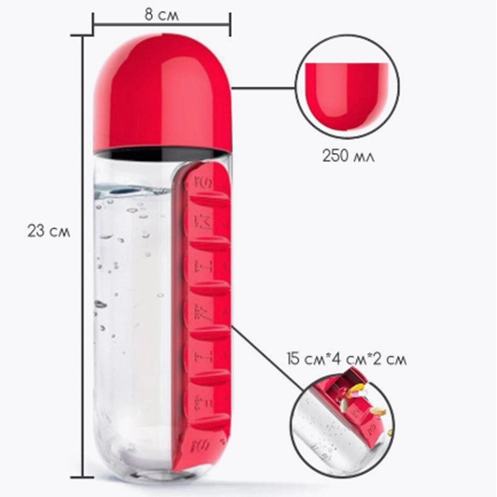 Бутылка для воды со встроенной таблетницей (Красная) от компании Интернет магазин тв-азия - фото 1