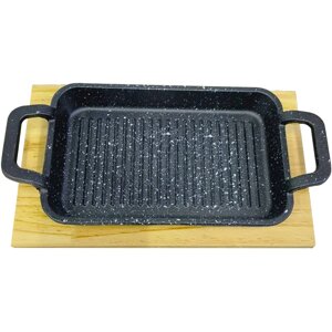 Чугунная сковорода - жаровня с деревянной подставкой WL-0012