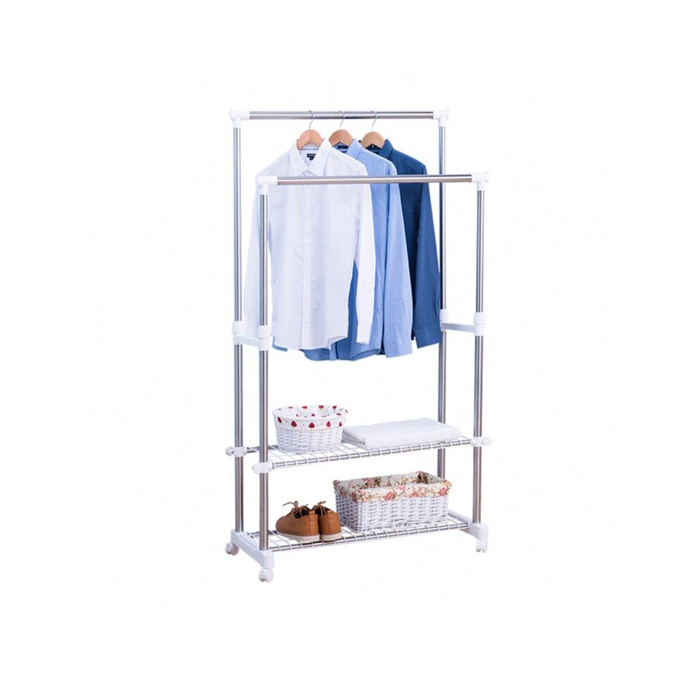 Double-pole Telescopic clothes hanger. Вешалка для вещей (белый) 2 ступени от компании Интернет магазин тв-азия - фото 1