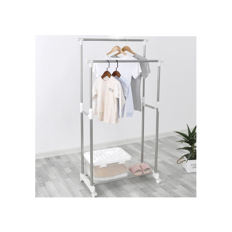 Double-pole Telescopic clothes hanger. Вешалка для вещей (белый) без сетки от компании Интернет магазин тв-азия - фото 1