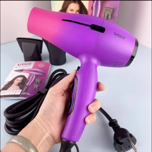 Фен для волос профессиональный с насадками V461, фиолетовый, 2000вт