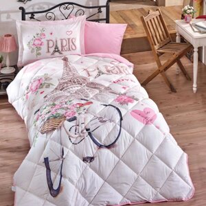 Набор детского постельного белья с одеялом Ранфорс Clasy GW PARIS LOVE 01 (1,5 спальное) Pink Турция