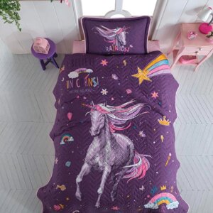 Набор детского постельного белья с покрывалом Ранфорс Clasy Rainbow (1.5 спальное) Purple Турция