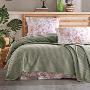 Набор летнего, постельного белья с покрывалом Clasy La Nature V4 (2-х спальное) Green Турция