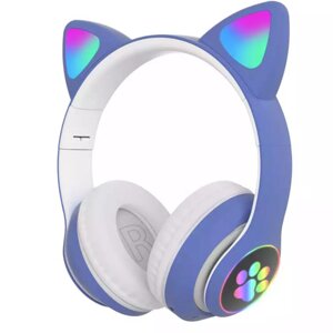 Наушники беспроводные со светящимися ушками Cat Ear P33M cиний