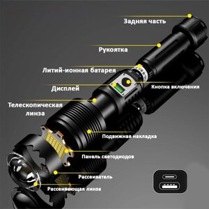 Фонарь аккумуляторный светодиодный с зумом, Wellamart WL-0952