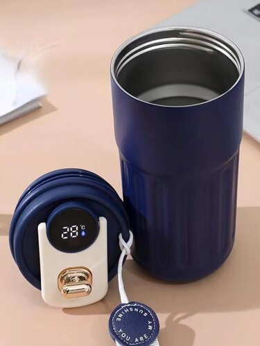 Термокружка с датчиком температуры для кофе/чая Автокружка Термос синяя
