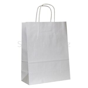 Бумажный пакет-сумка, Белый/24*28*14см/с плоскими ручками
