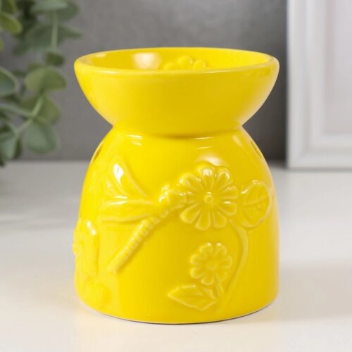 Аромалампа керамика 'Стрекоза на цветке' жёлтая 7,2х7,2х8,3 см