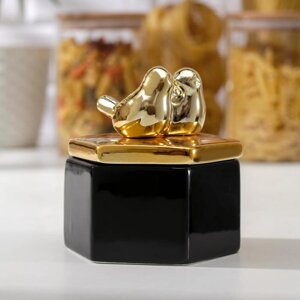 Банка керамическая для сыпучих продуктов 'Золотое крыло'10,5x11,5 см , цвет чёрный