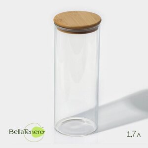 Банка стеклянная для сыпучих продуктов с бамбуковой крышкой BellaTenero 'Эко'1,7 л, 10x26 см